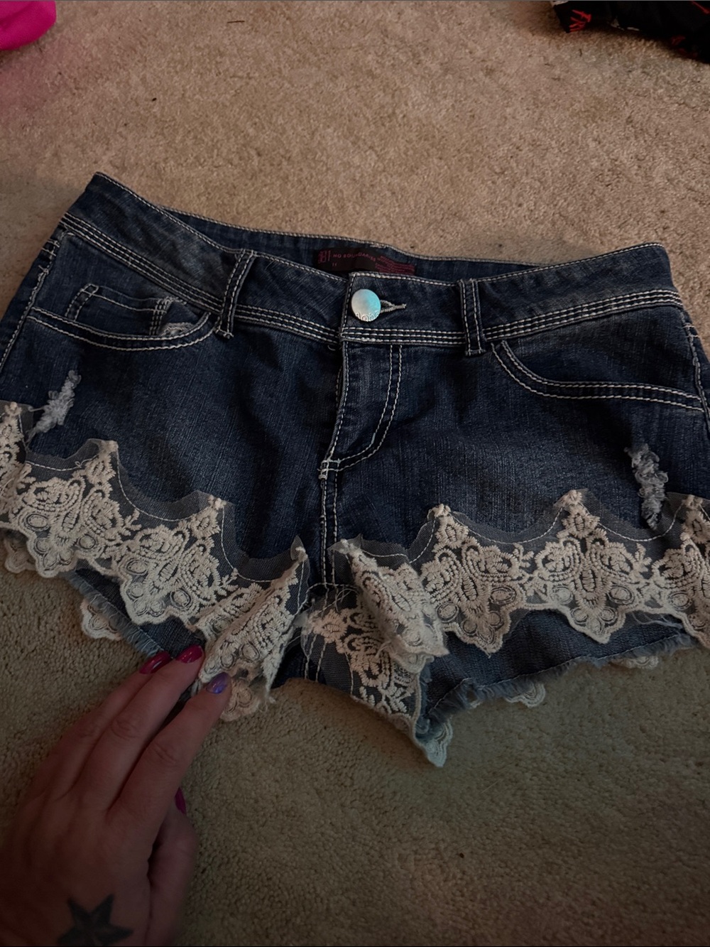 Lace Trim Dark Denim Women's Shorts